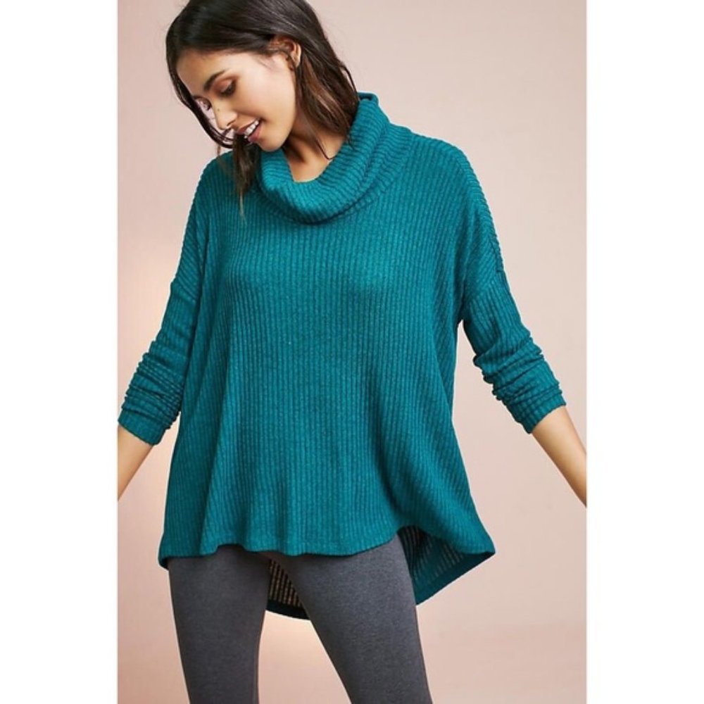 Anthropologie Teal Brushed Cowl Neck Pullover M/L